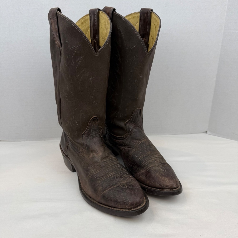 Wrangler Mens Western Cowboy Boots Brown Leather Pointed Toe USA Made 8.5 D